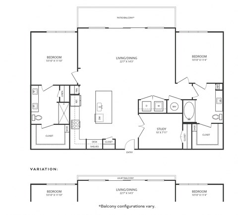 Floor plan of a 2 bedroom apartment